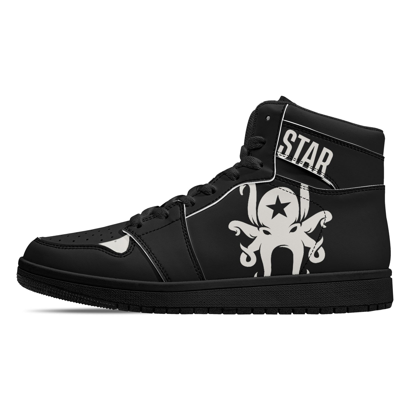 Star Kraken Mens Black High Top Leather Star Kicks