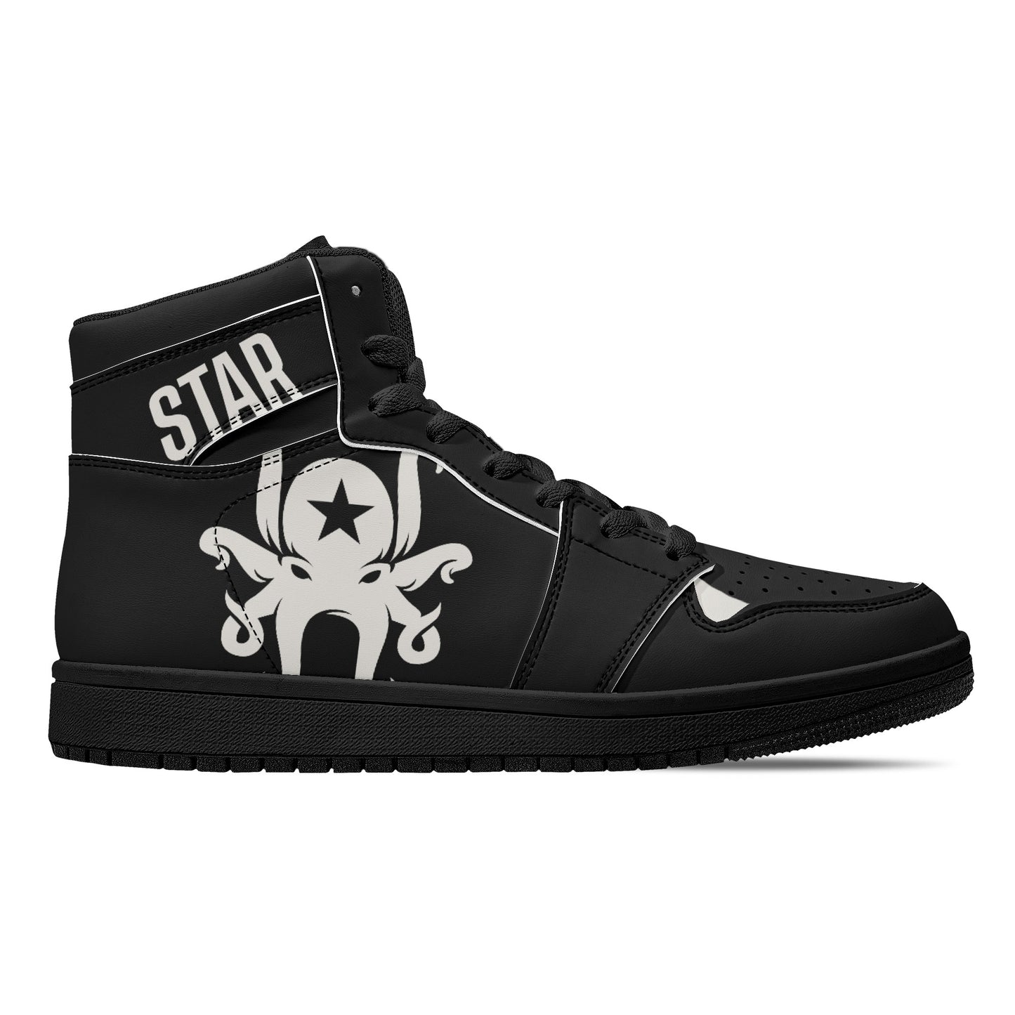 Star Kraken Mens Black High Top Leather Star Kicks