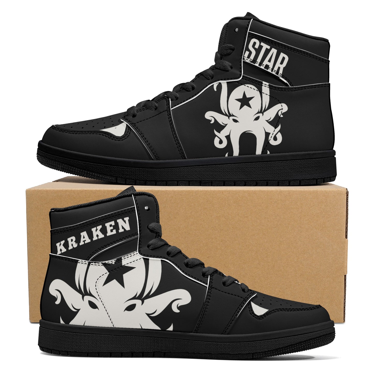 Star Kraken Mens Black High Top Leather Star Kicks