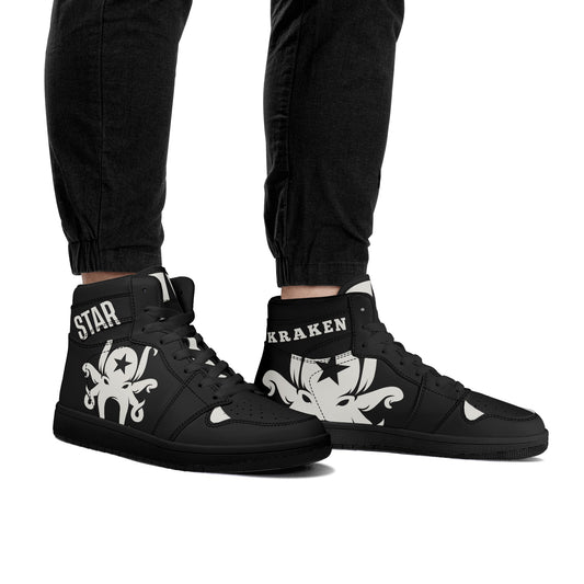 Star Kraken Mens Black High Top Leather Star Kicks