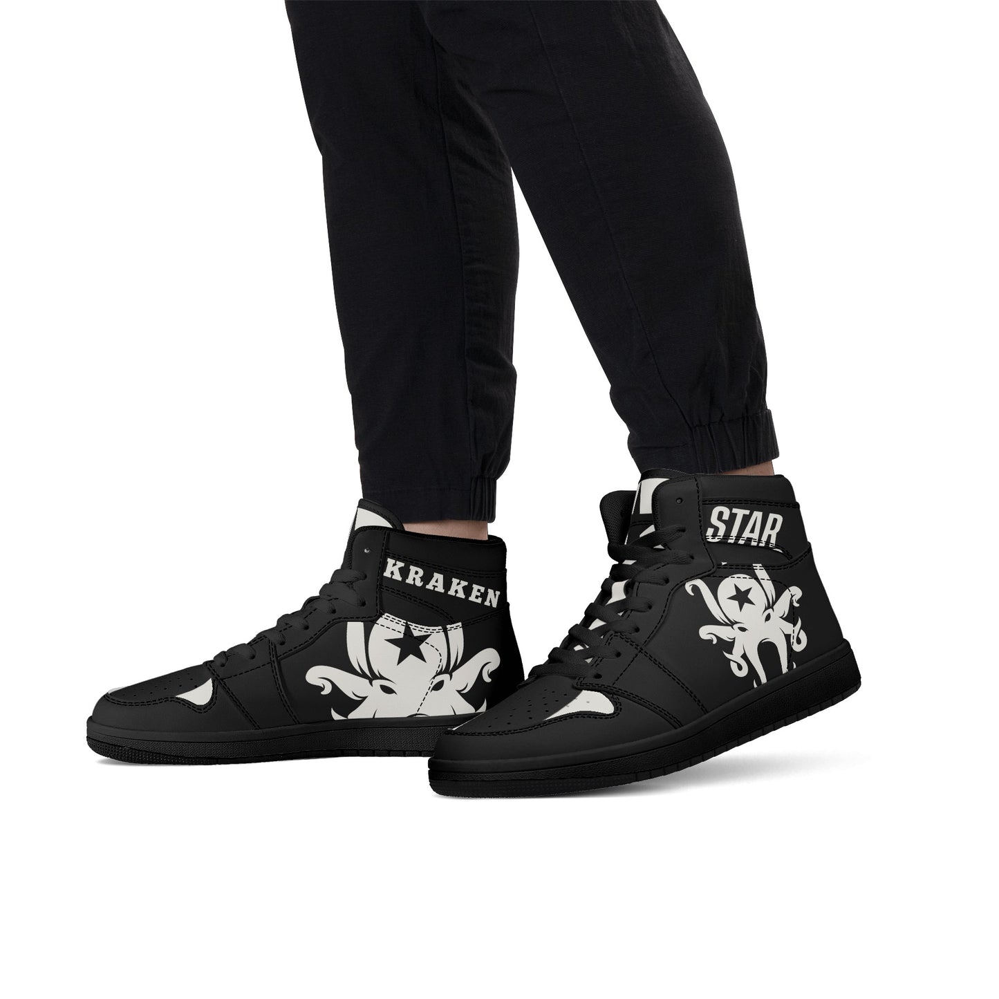 Star Kraken Mens Black High Top Leather Star Kicks