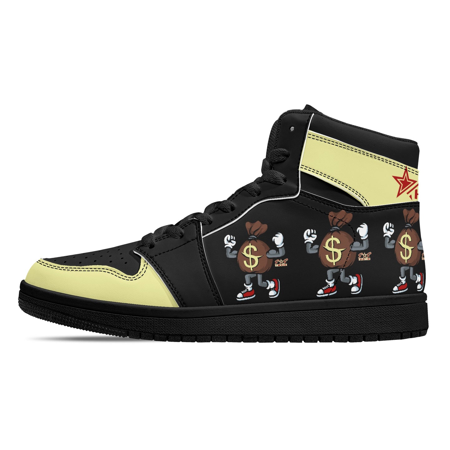 T.T.D (Ten Toes Down) Mens Cream/Black High Top Leather Star Kicks