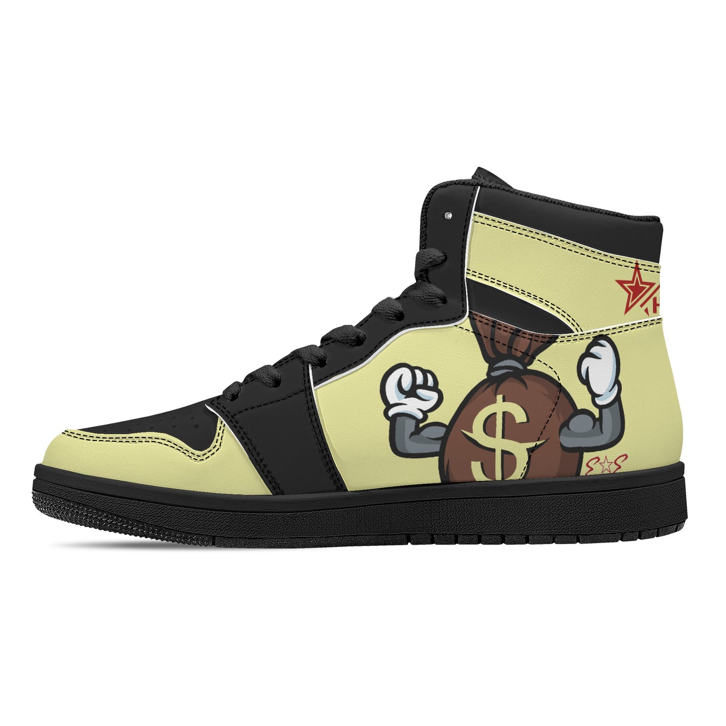 T.T.D (Ten Toes Down) Mens Cream/Black High Top Leather Star Kicks