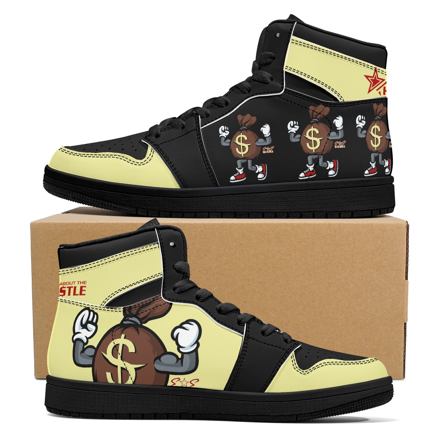 T.T.D (Ten Toes Down) Mens Cream/Black High Top Leather Star Kicks