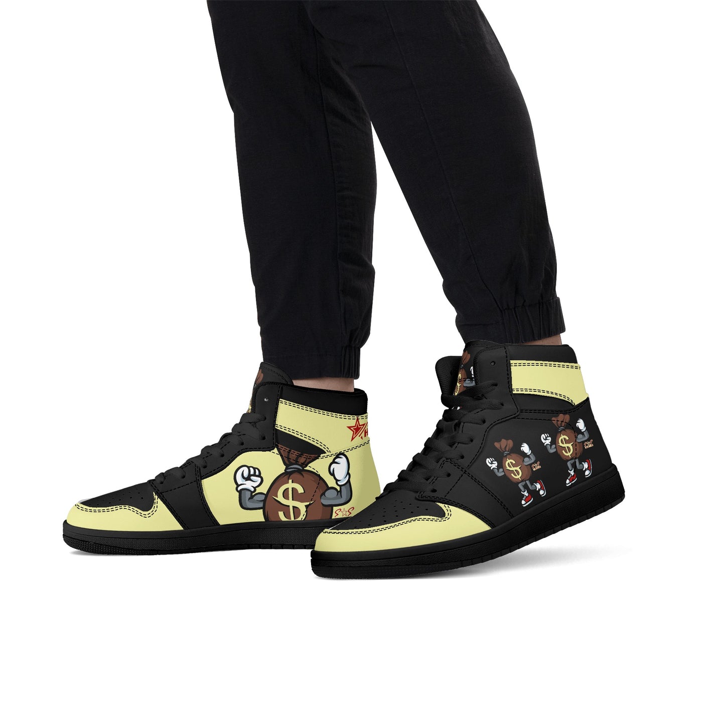 T.T.D (Ten Toes Down) Mens Cream/Black High Top Leather Star Kicks