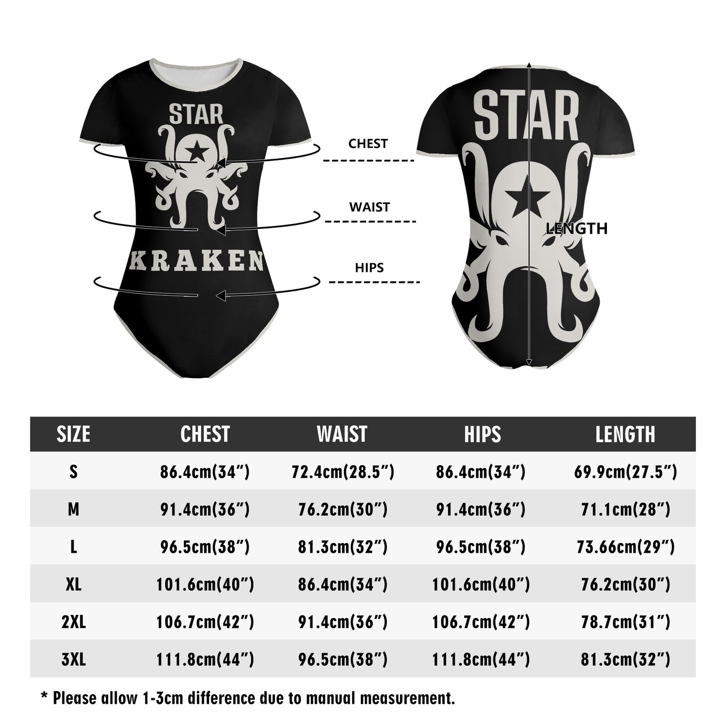 Star Kraken Womens Black Soft Short Sleeve Bodysuit