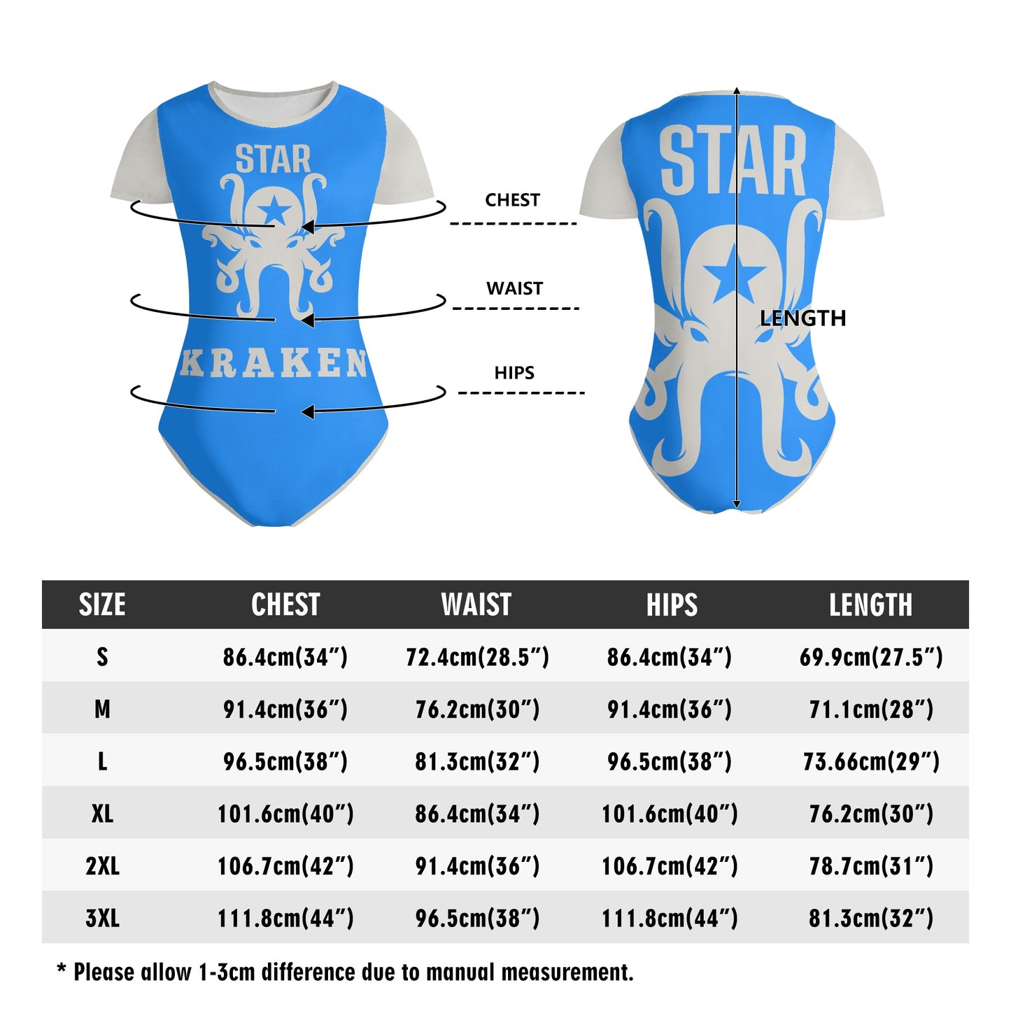 Star Kraken Womens Blue Soft Short Sleeve Bodysuit