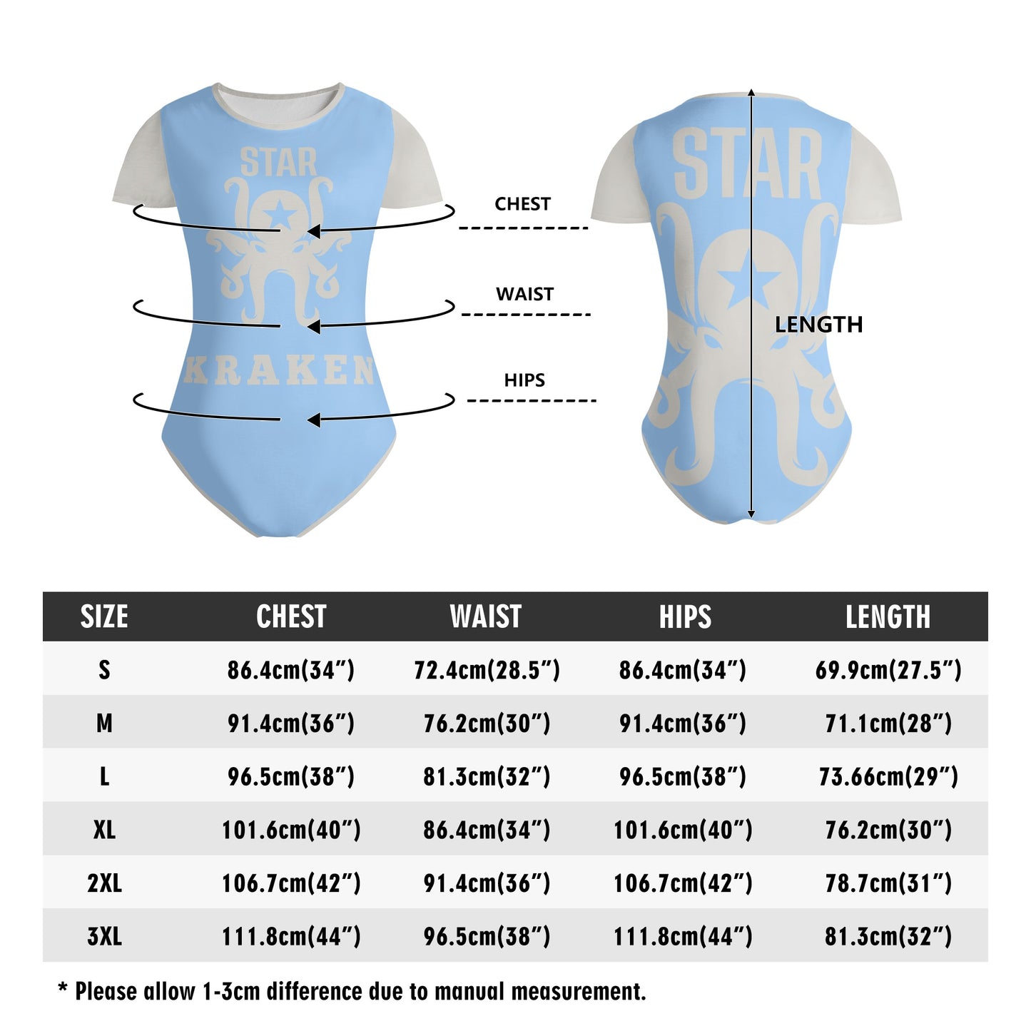 Star Kraken Womens Sky Blue Soft Short Sleeve Bodysuit