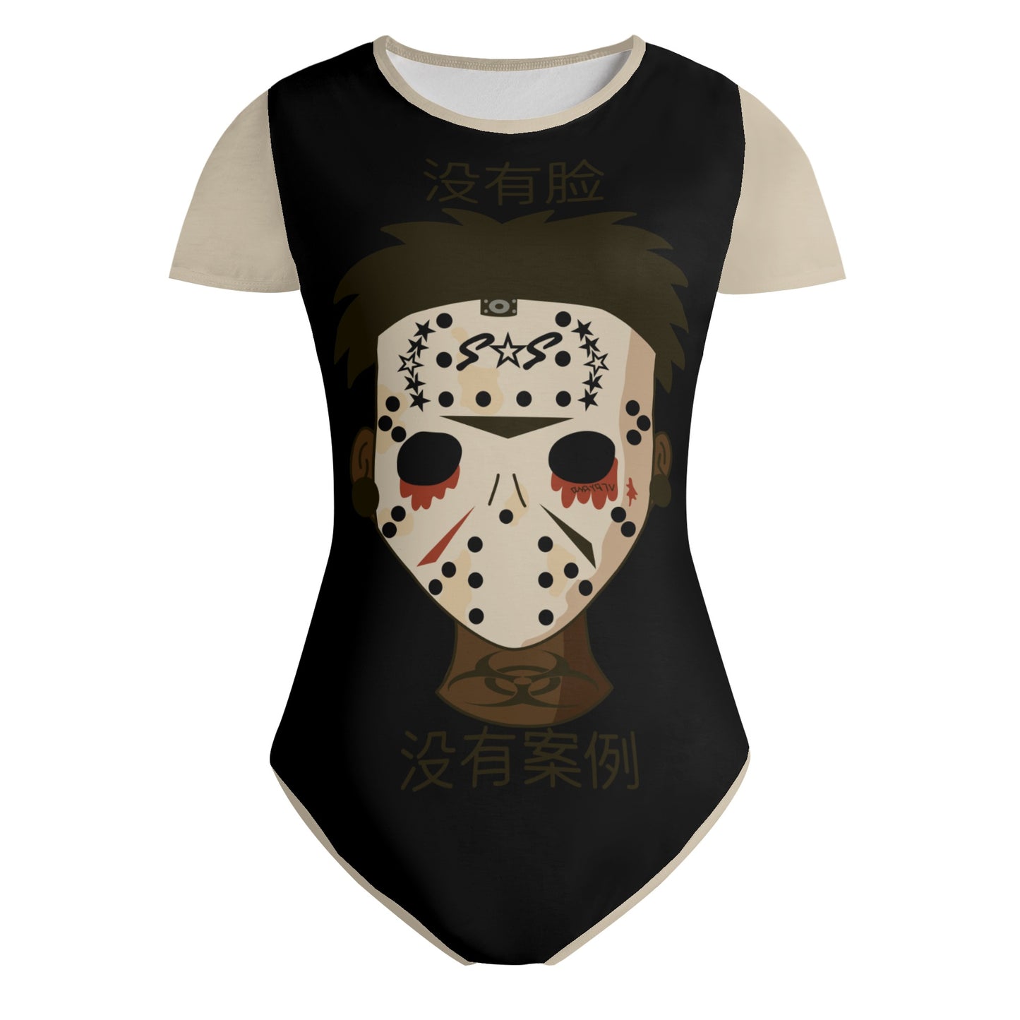 No Face, No Case Womens Black Soft Short Sleeve Bodysuit