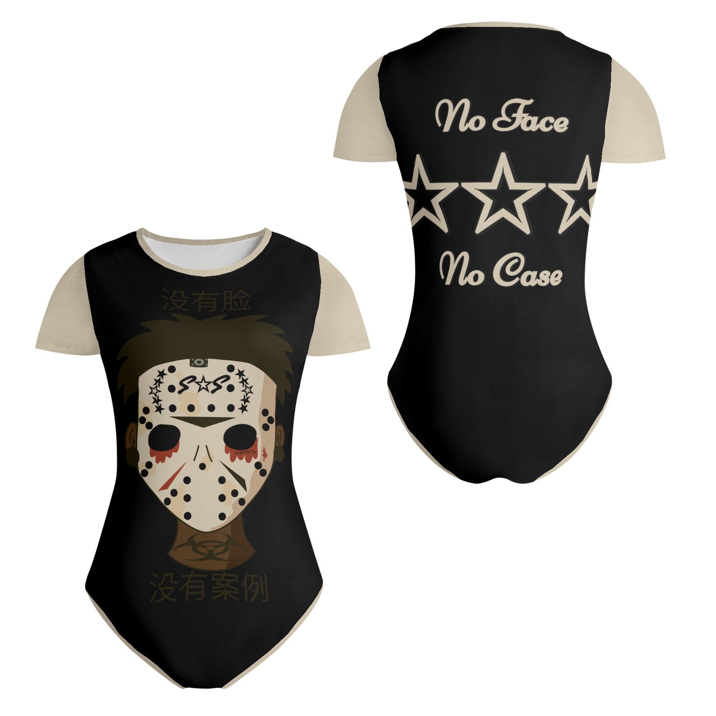 No Face, No Case Womens Black Soft Short Sleeve Bodysuit