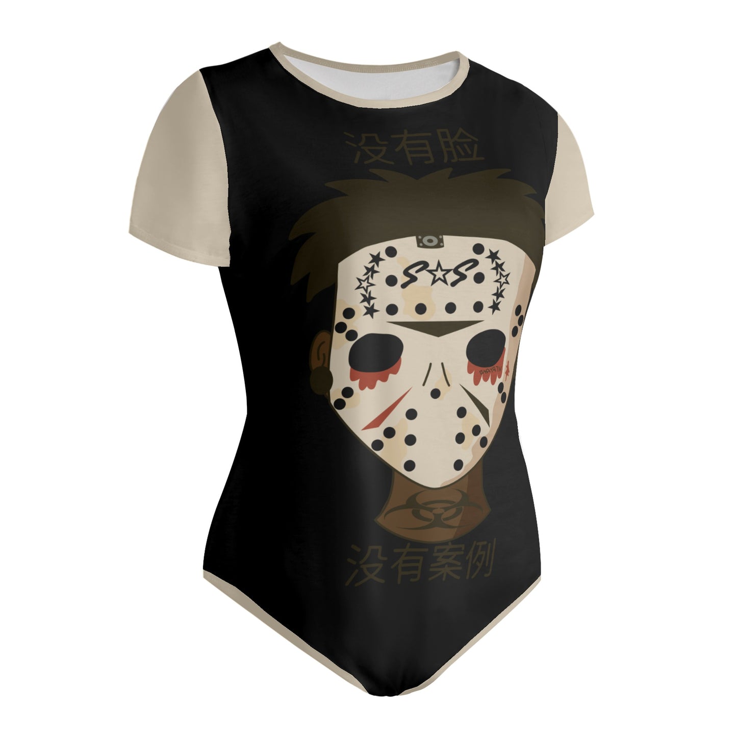 No Face, No Case Womens Black Soft Short Sleeve Bodysuit