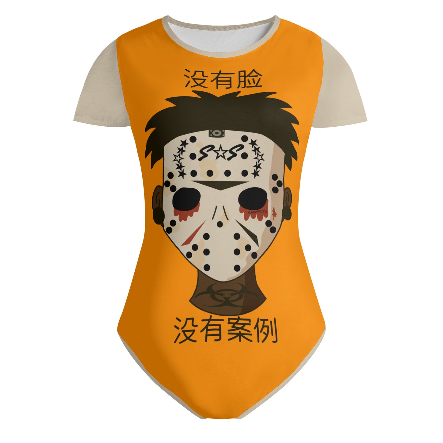 No Face, No Case Womens Orange Soft Short Sleeve Bodysuit