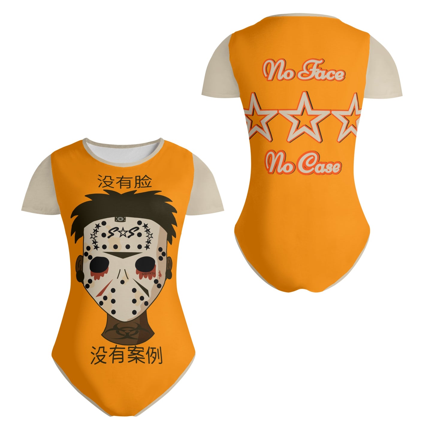 No Face, No Case Womens Orange Soft Short Sleeve Bodysuit