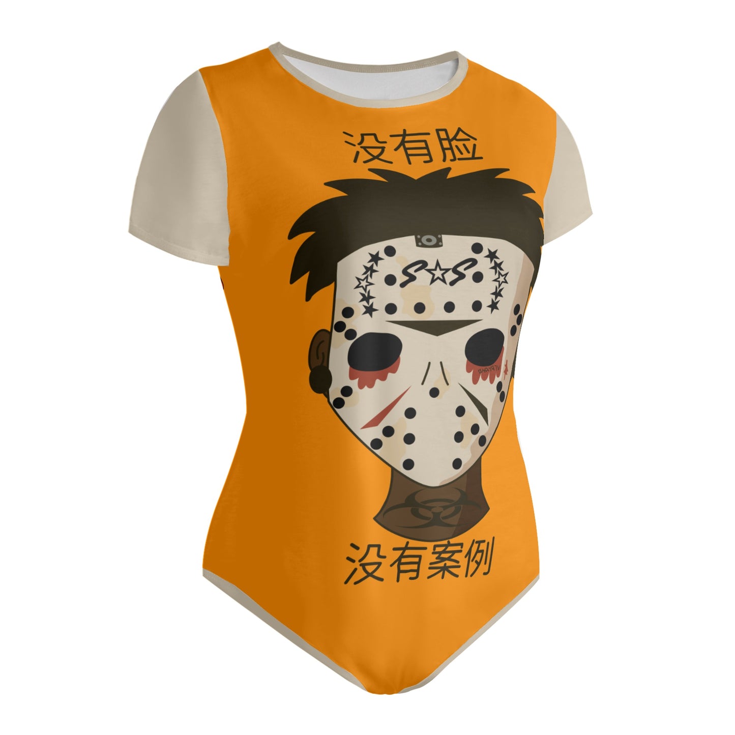 No Face, No Case Womens Orange Soft Short Sleeve Bodysuit