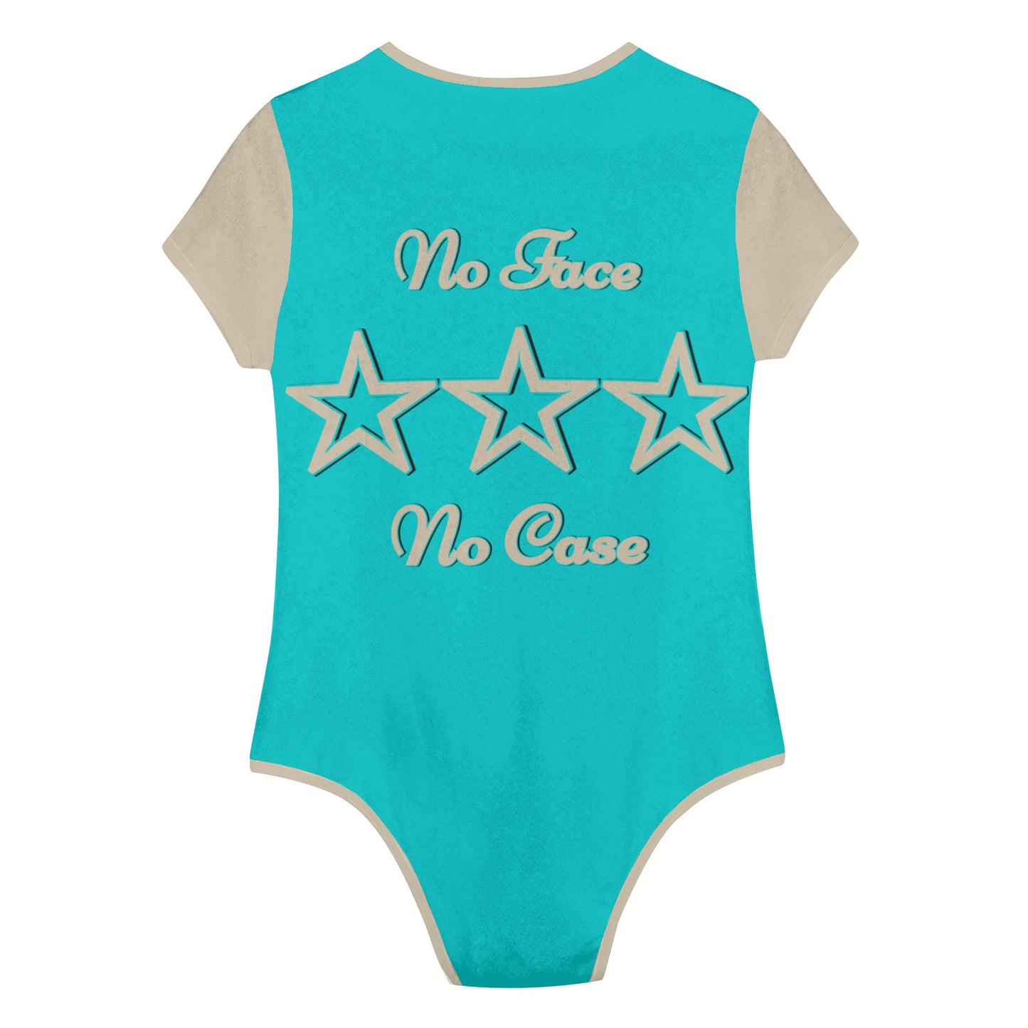 No Face, No Case Womens Turquoise Soft Short Sleeve Bodysuit