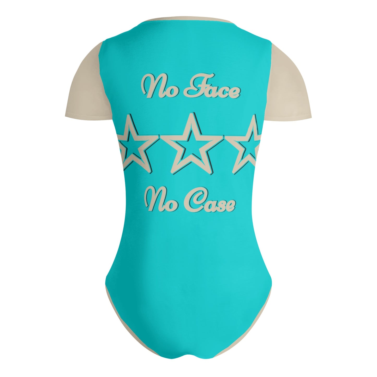 No Face, No Case Womens Turquoise Soft Short Sleeve Bodysuit