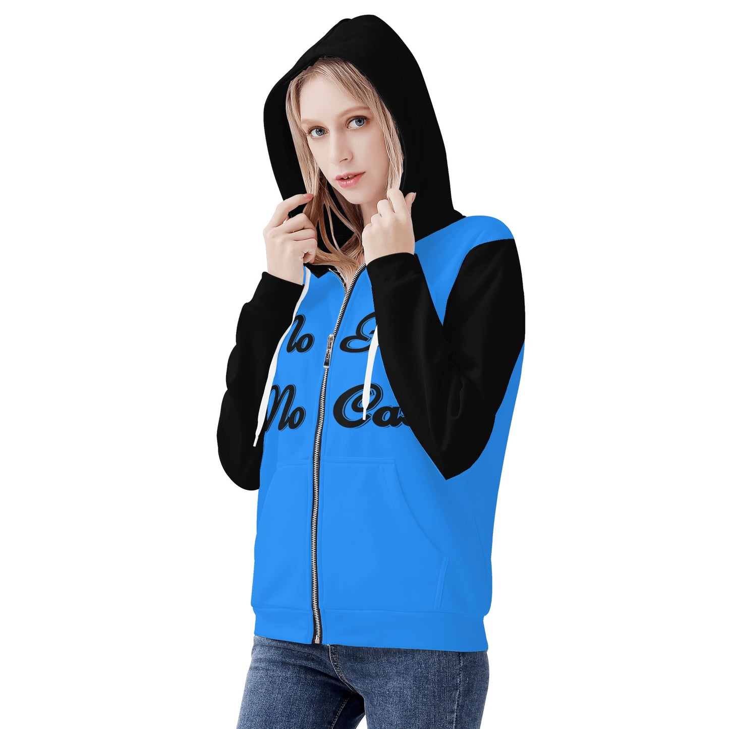 No Face, No Case Womens Blue Zip Up Hoodie