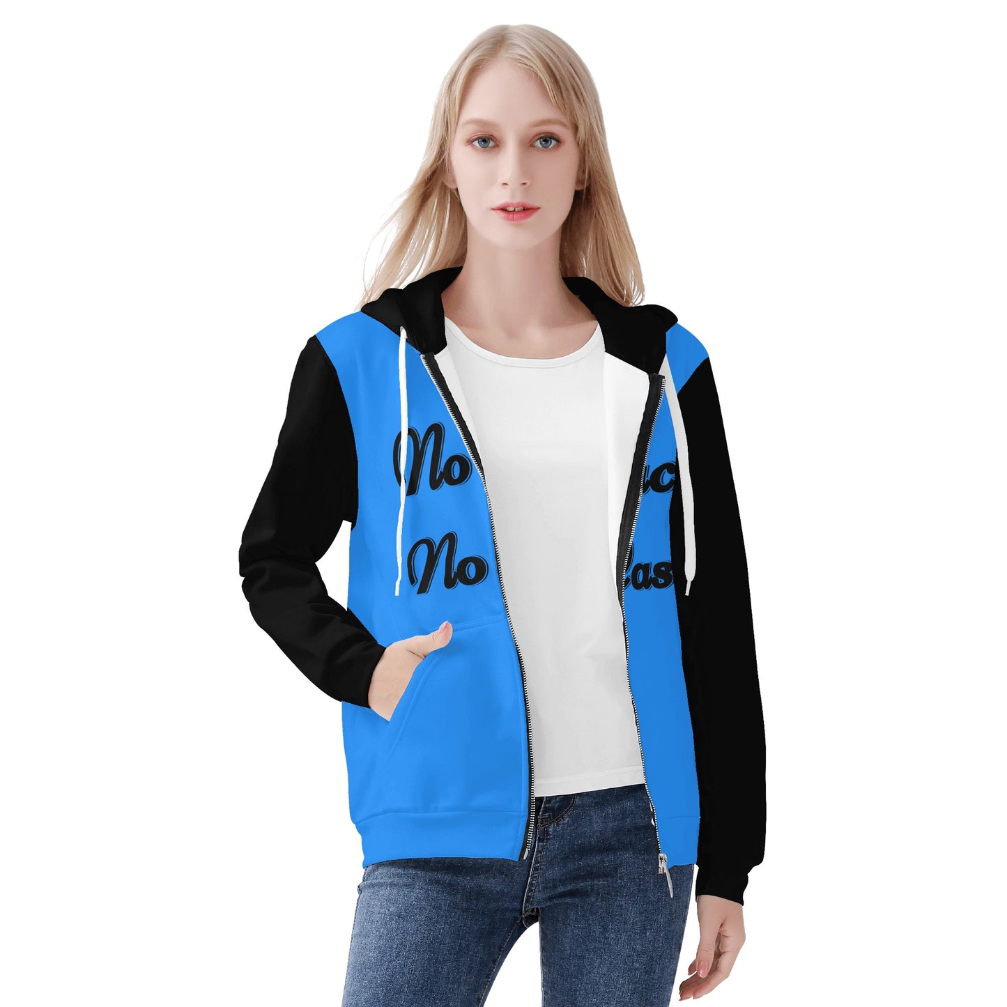 No Face, No Case Womens Blue Zip Up Hoodie