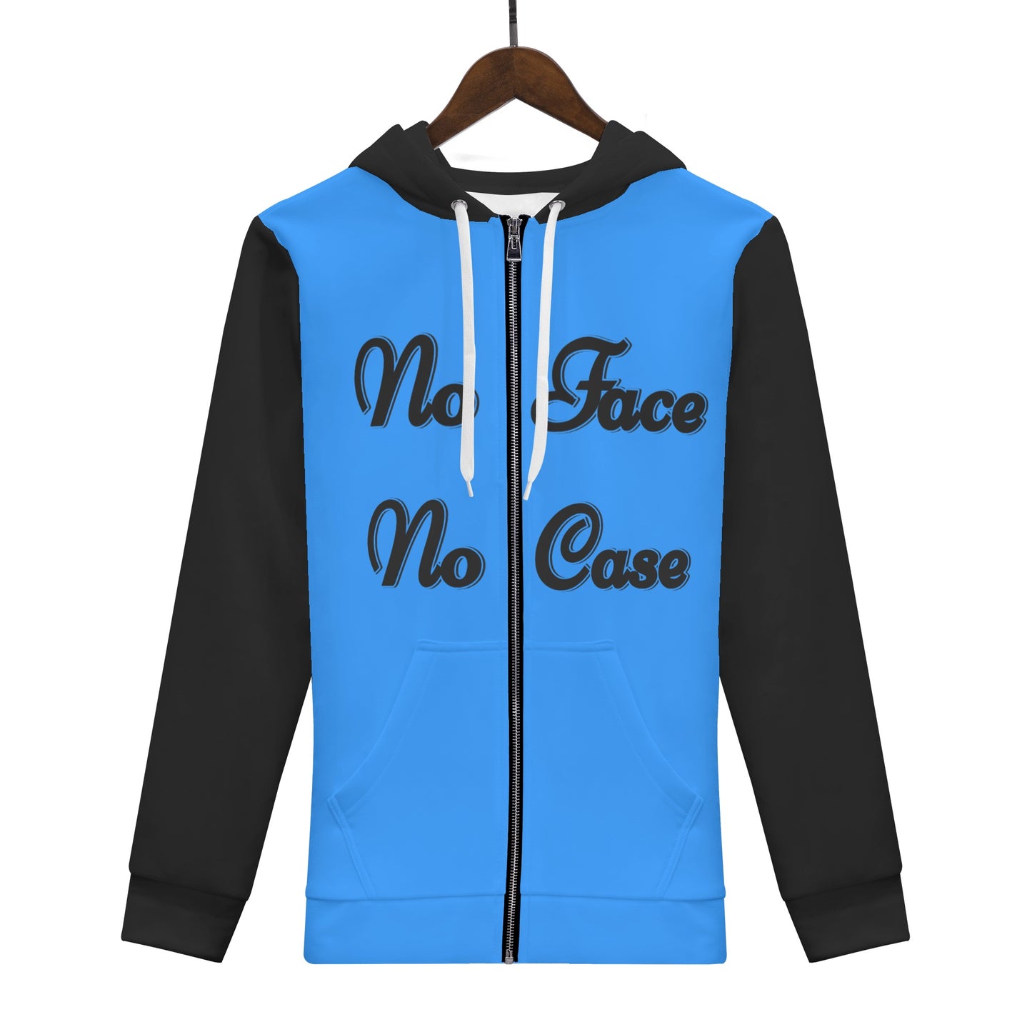 No Face, No Case Womens Blue Zip Up Hoodie