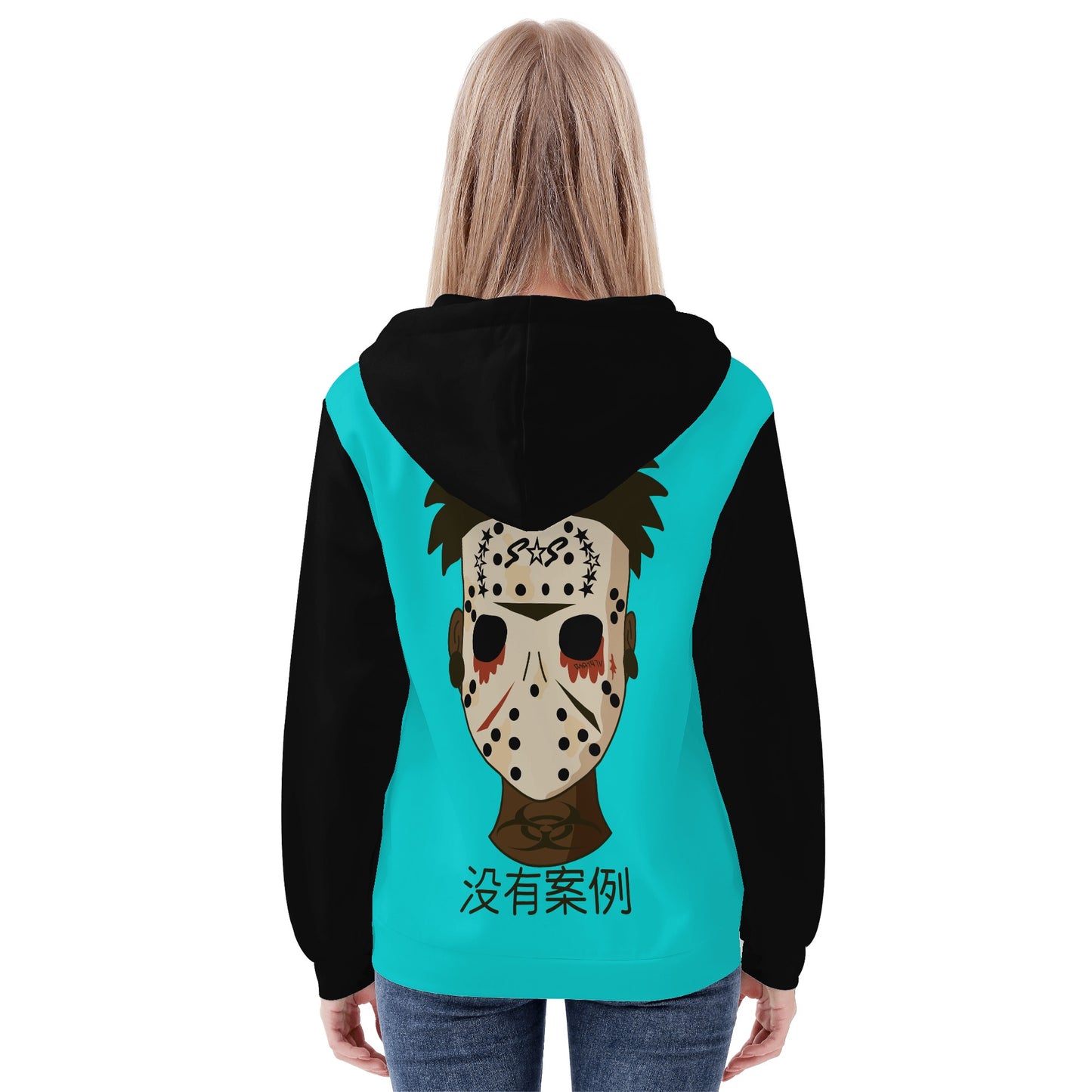 No Face, No Case Womens Turquoise Zip Up Hoodie