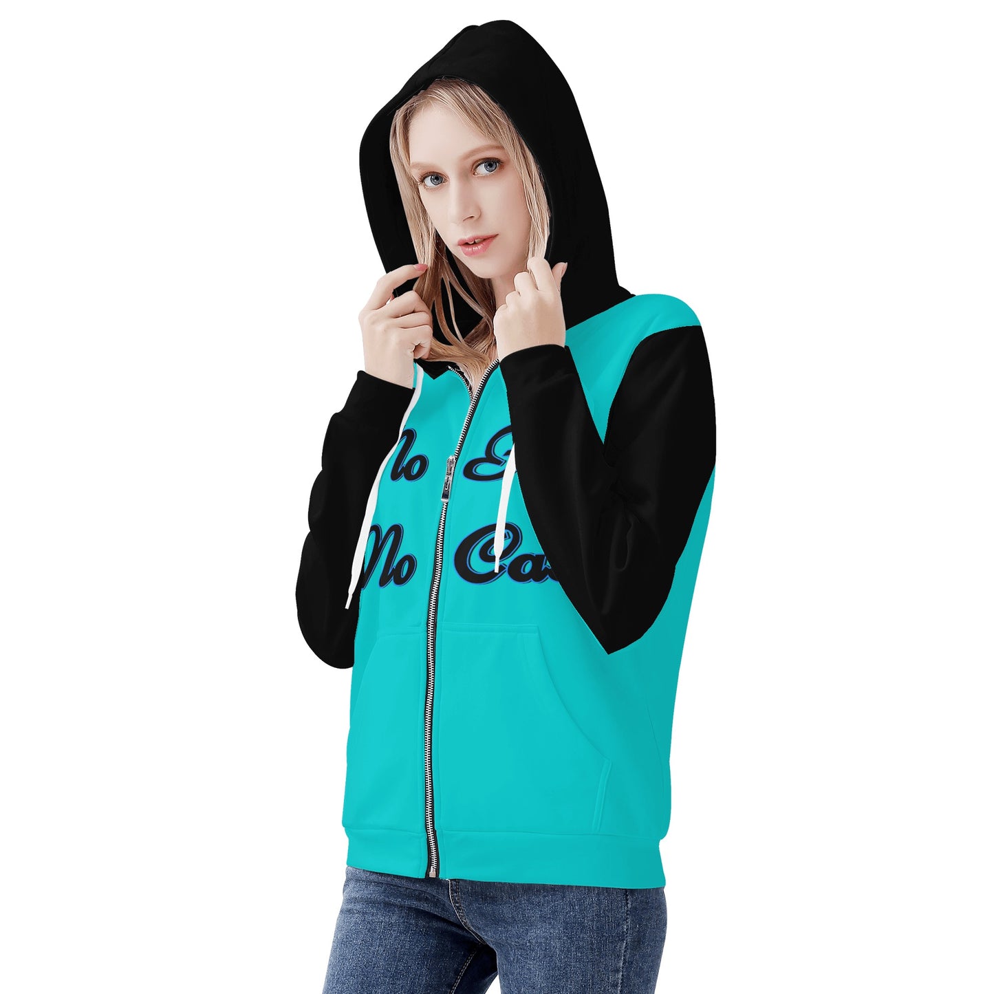 No Face, No Case Womens Turquoise Zip Up Hoodie