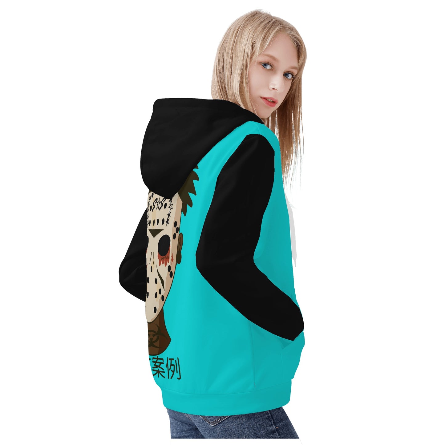 No Face, No Case Womens Turquoise Zip Up Hoodie