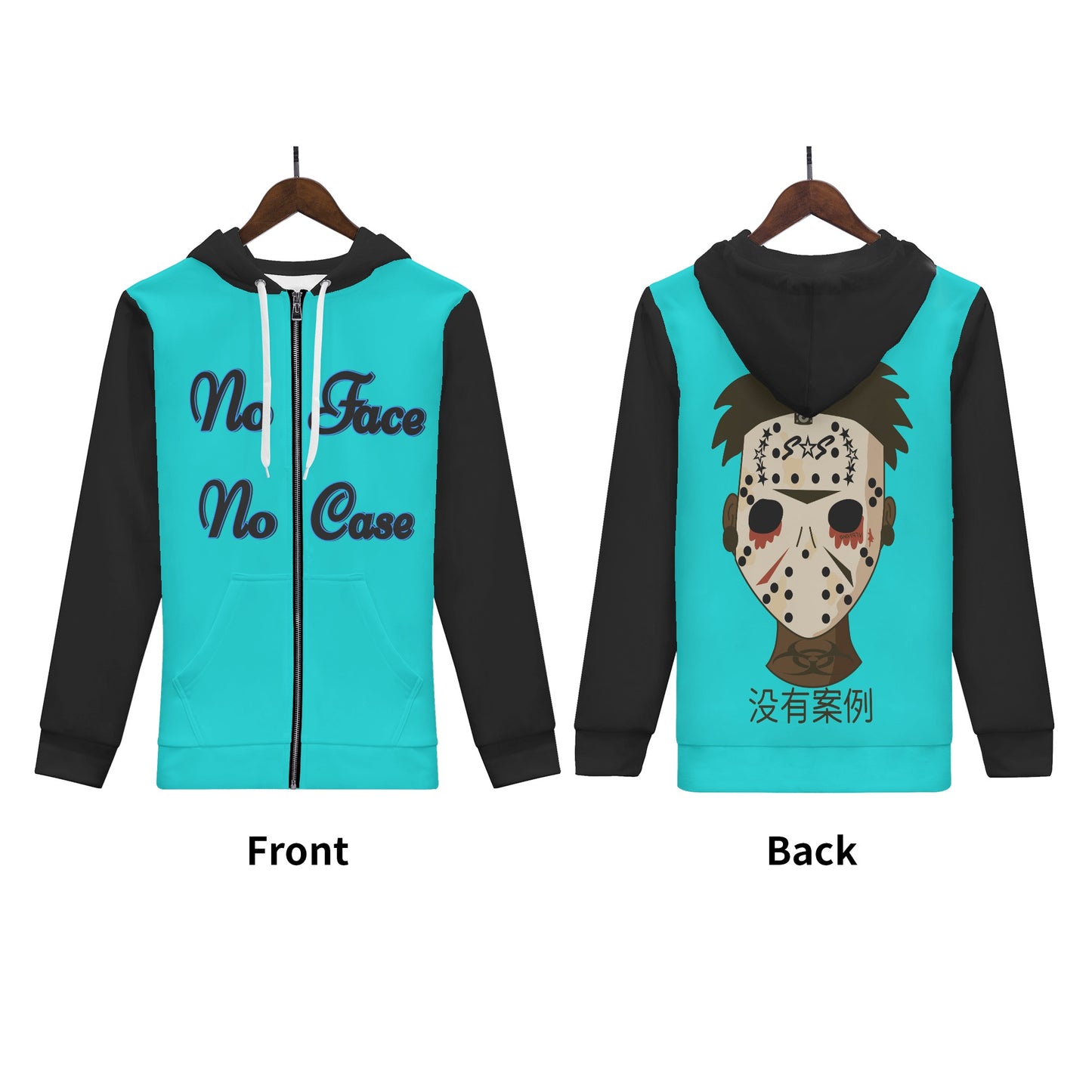 No Face, No Case Womens Turquoise Zip Up Hoodie