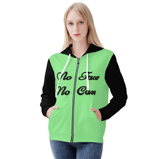 No Face, No Case Womens Mint Green Zip Up Hoodie