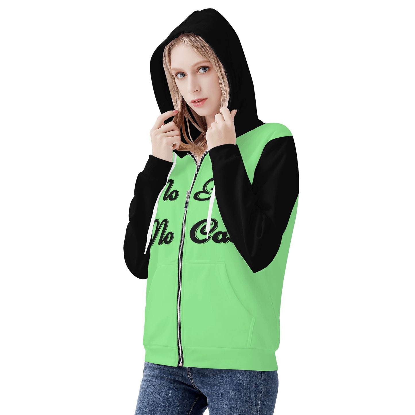 No Face, No Case Womens Mint Green Zip Up Hoodie