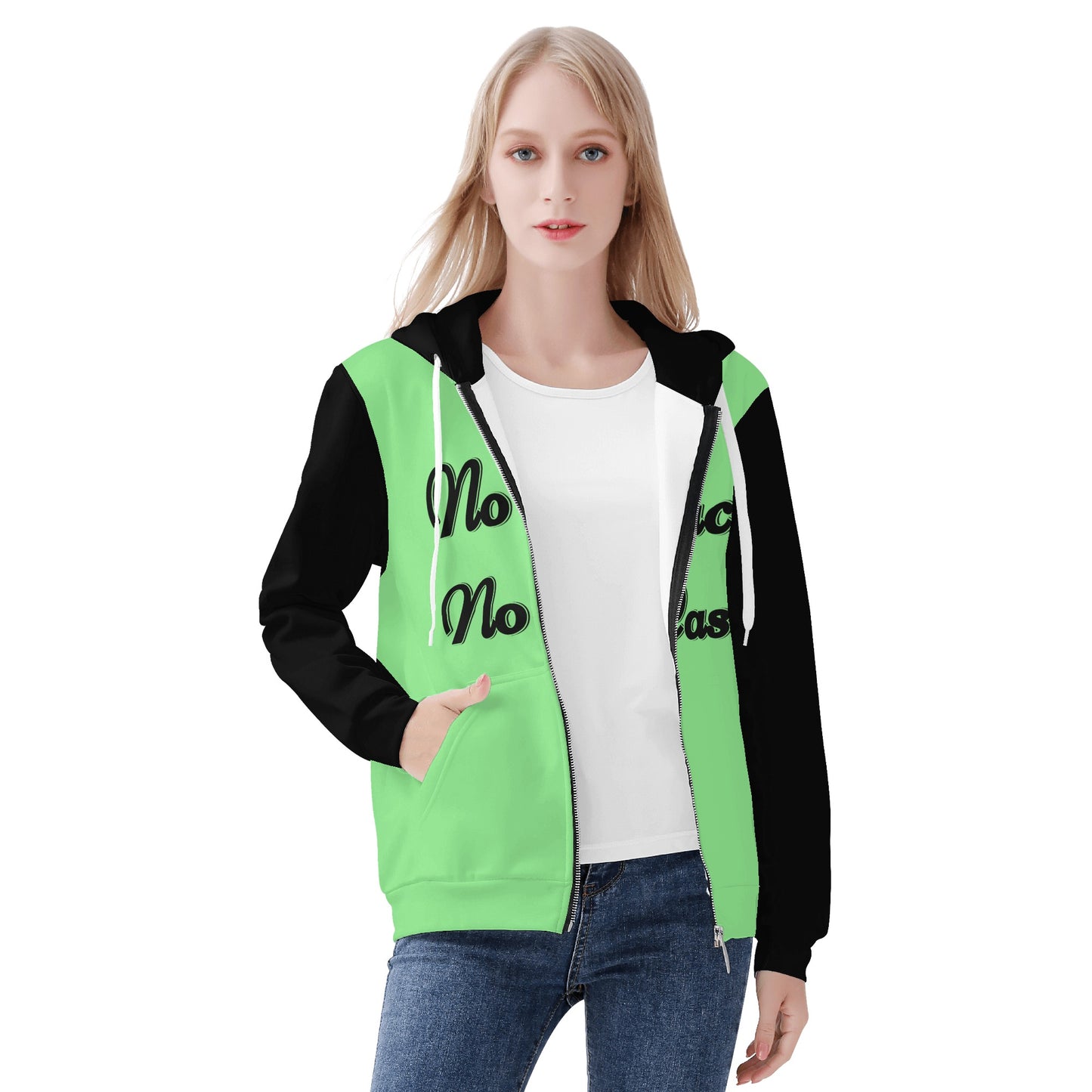 No Face, No Case Womens Mint Green Zip Up Hoodie