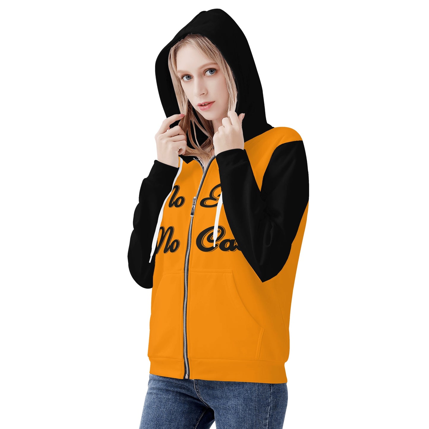 No Face, No Case Womens Orange Zip Up Hoodie