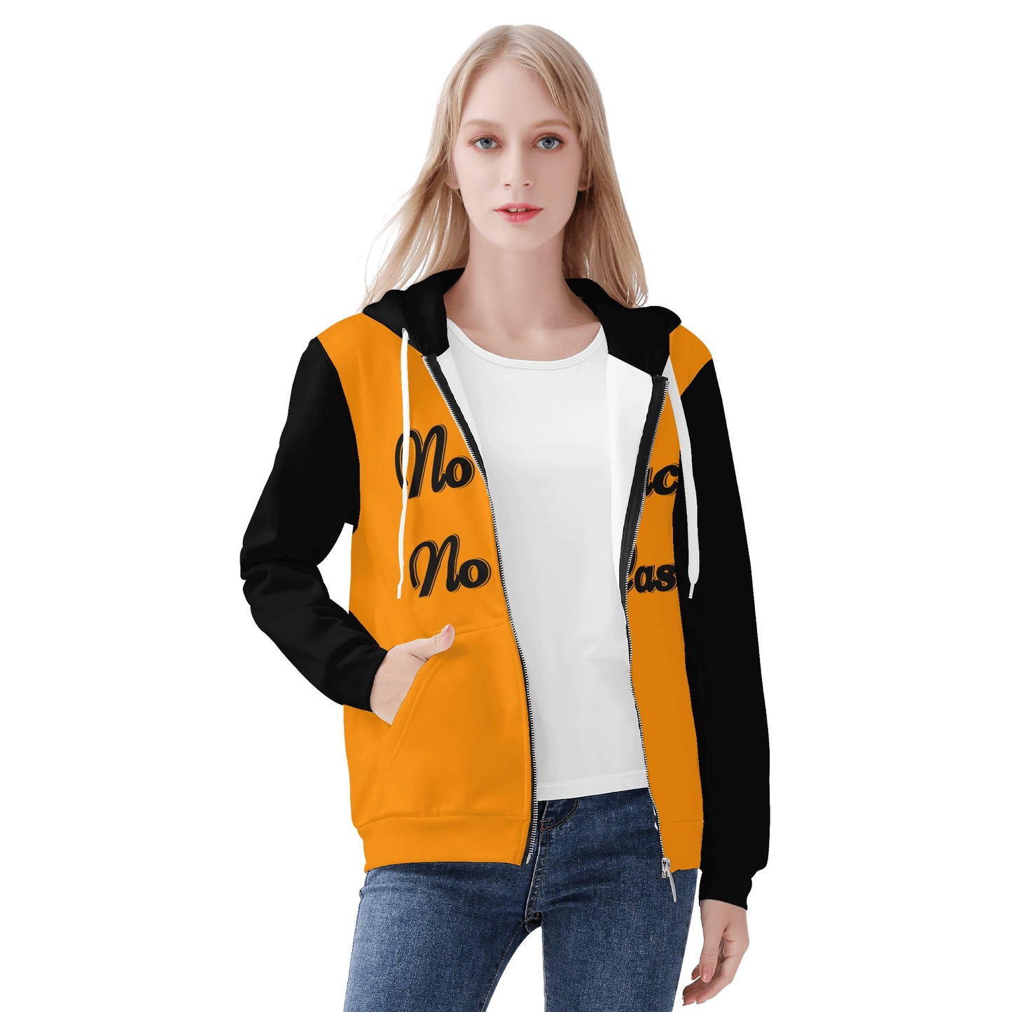 No Face, No Case Womens Orange Zip Up Hoodie