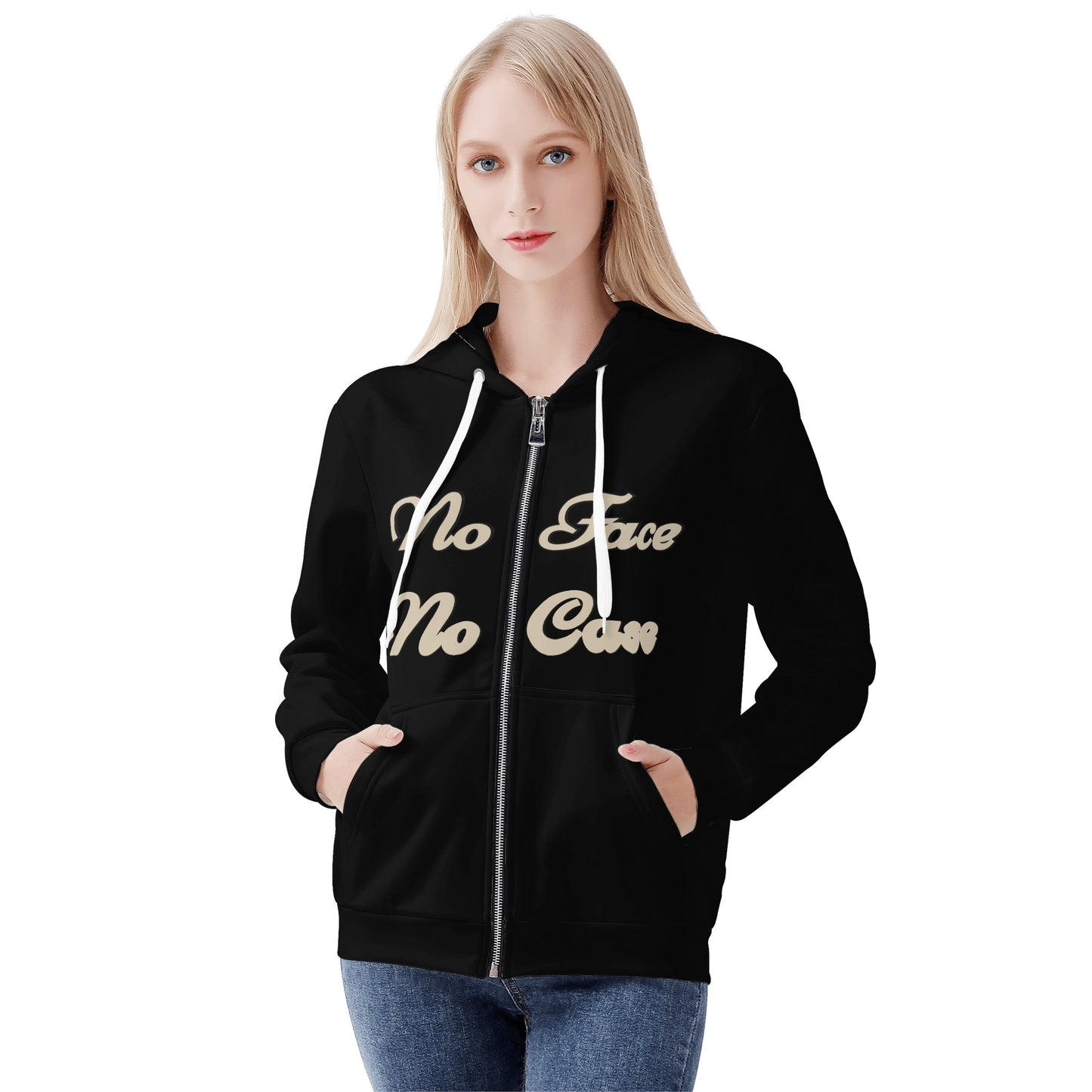 No Face, No Case Womens Black Zip Up Hoodie