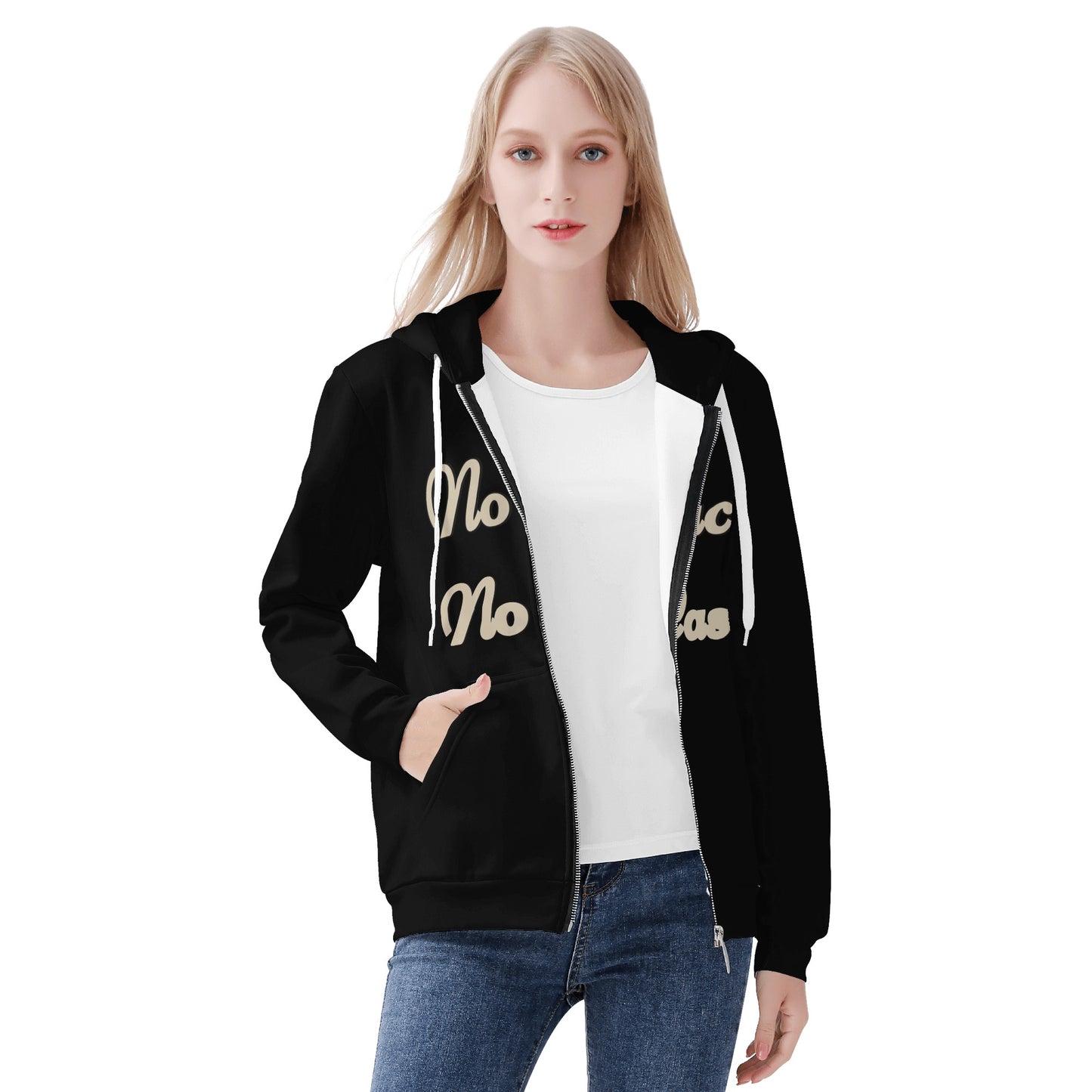 No Face, No Case Womens Black Zip Up Hoodie