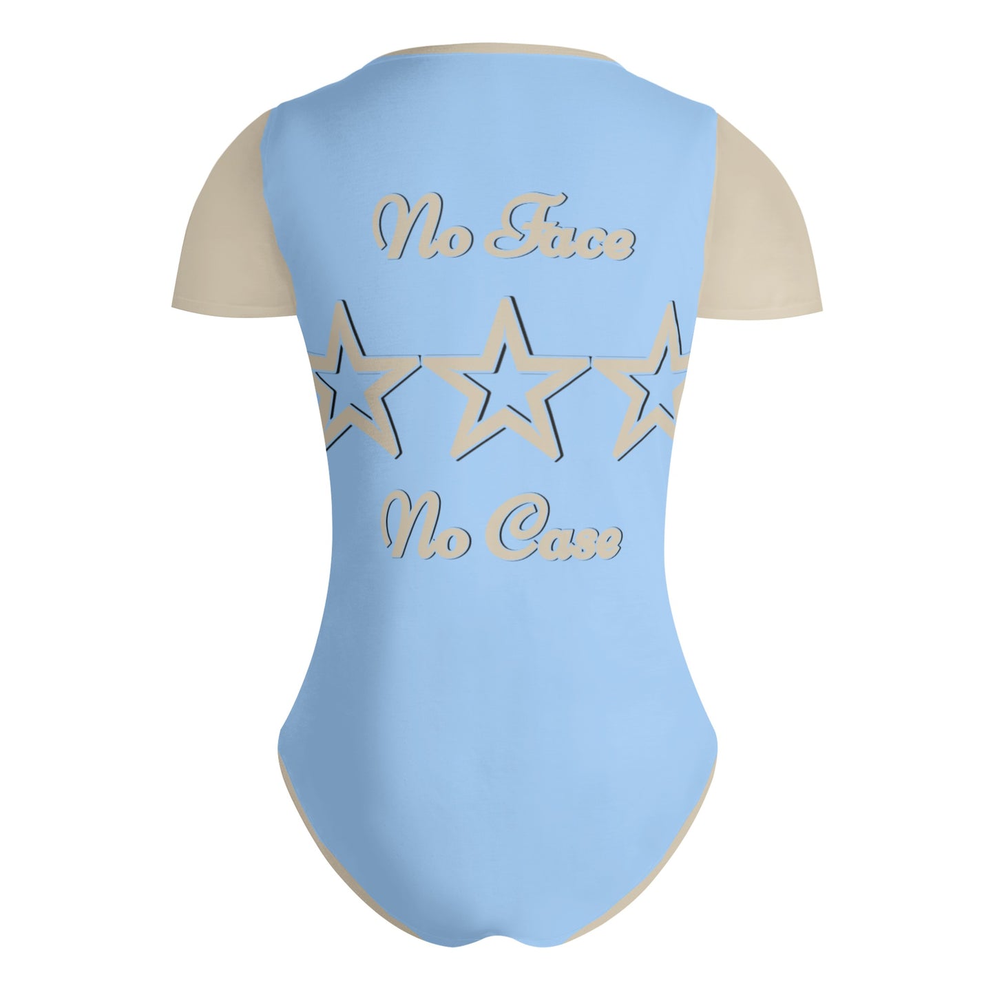 No Face, No Case Womens Sky Blue Soft Short Sleeve Bodysuit