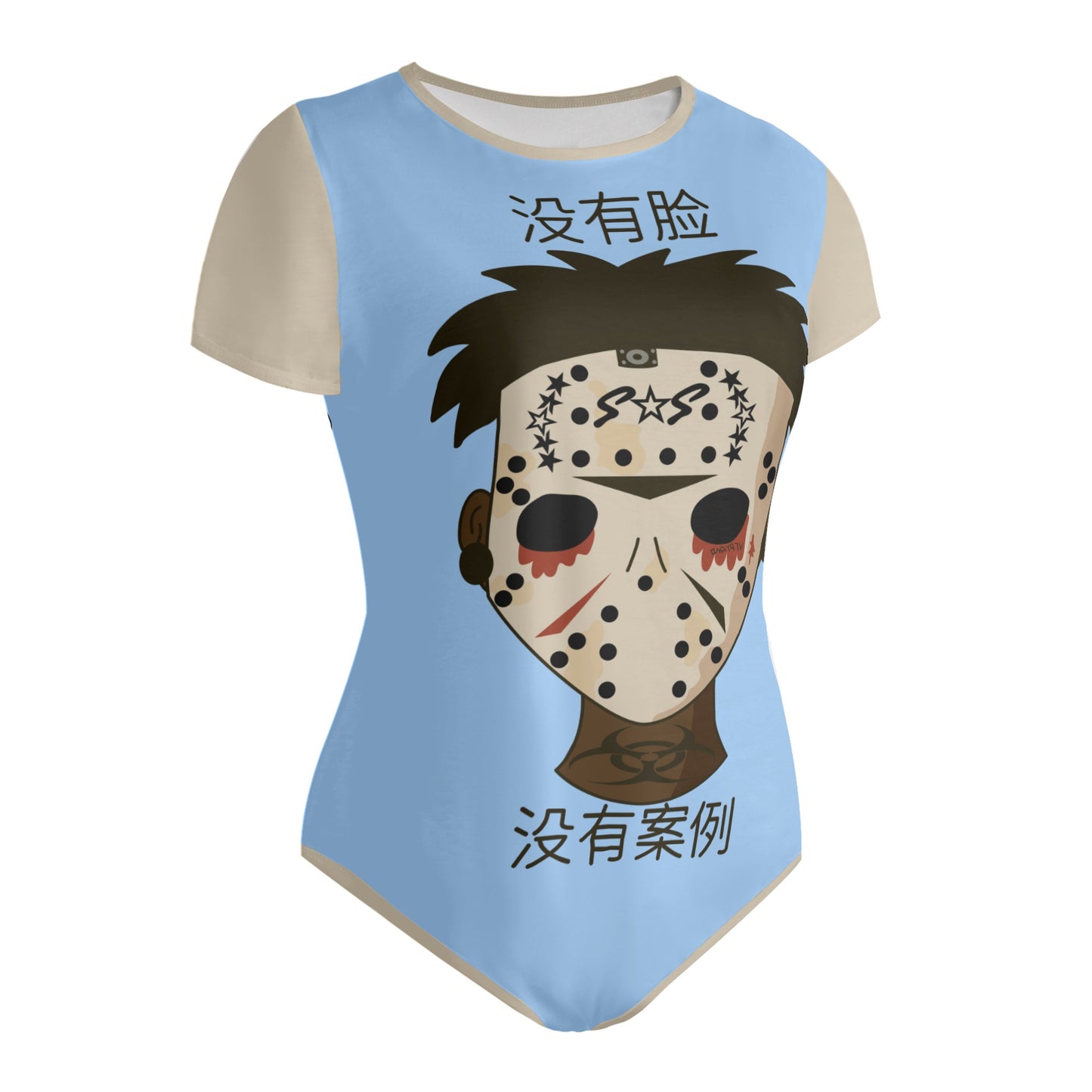 No Face, No Case Womens Sky Blue Soft Short Sleeve Bodysuit