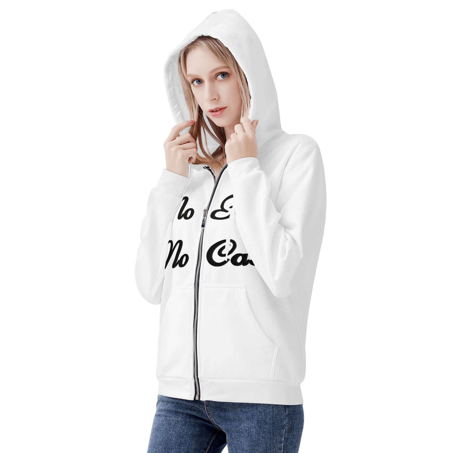 No Face, No Case Womens White Zip Up Hoodie