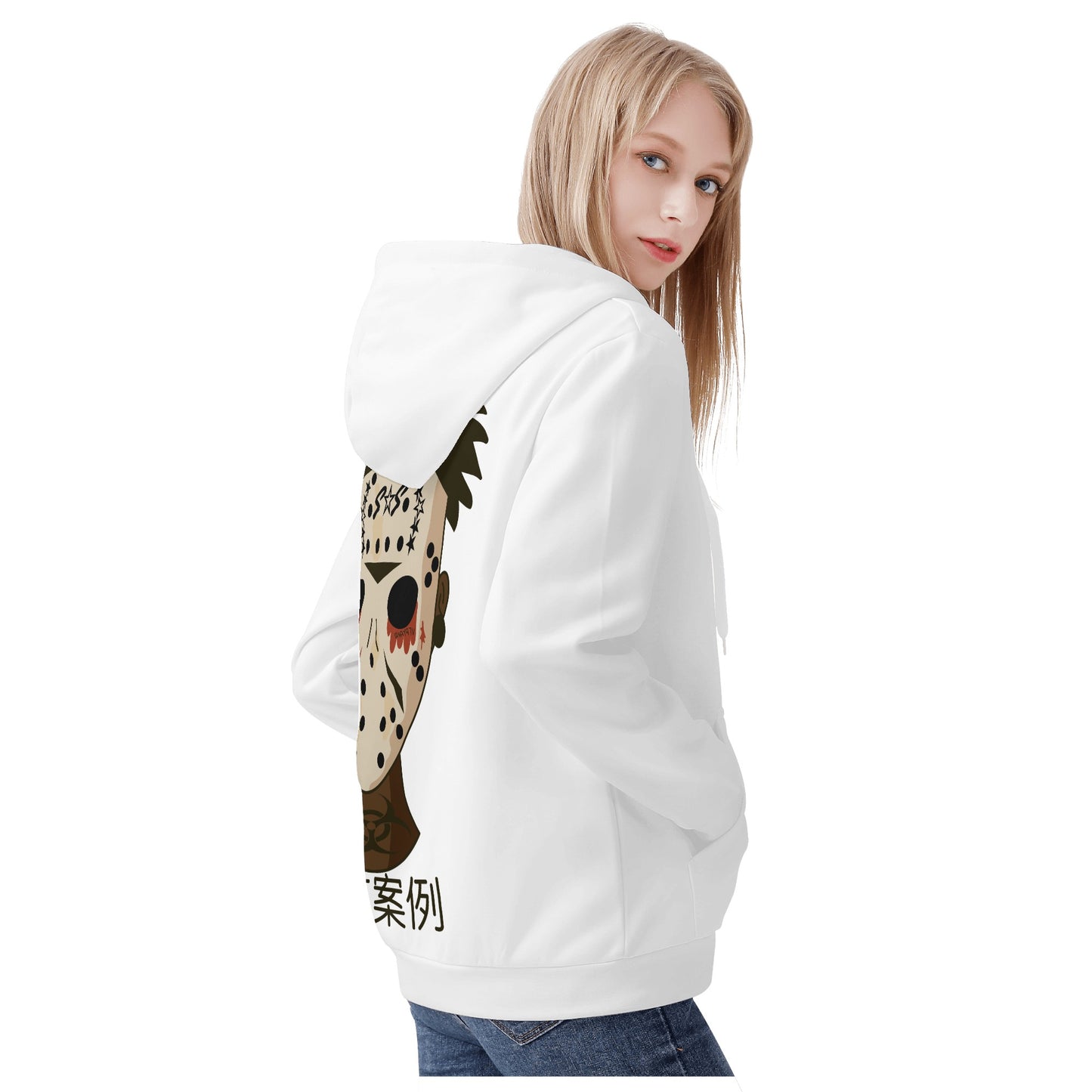 No Face, No Case Womens White Zip Up Hoodie