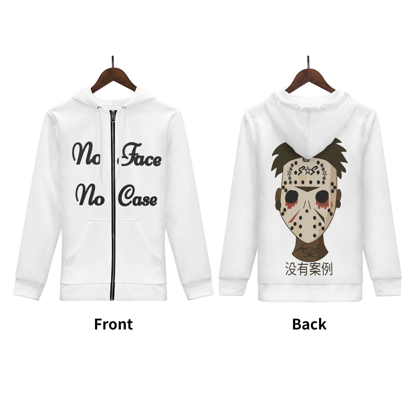 No Face, No Case Womens White Zip Up Hoodie