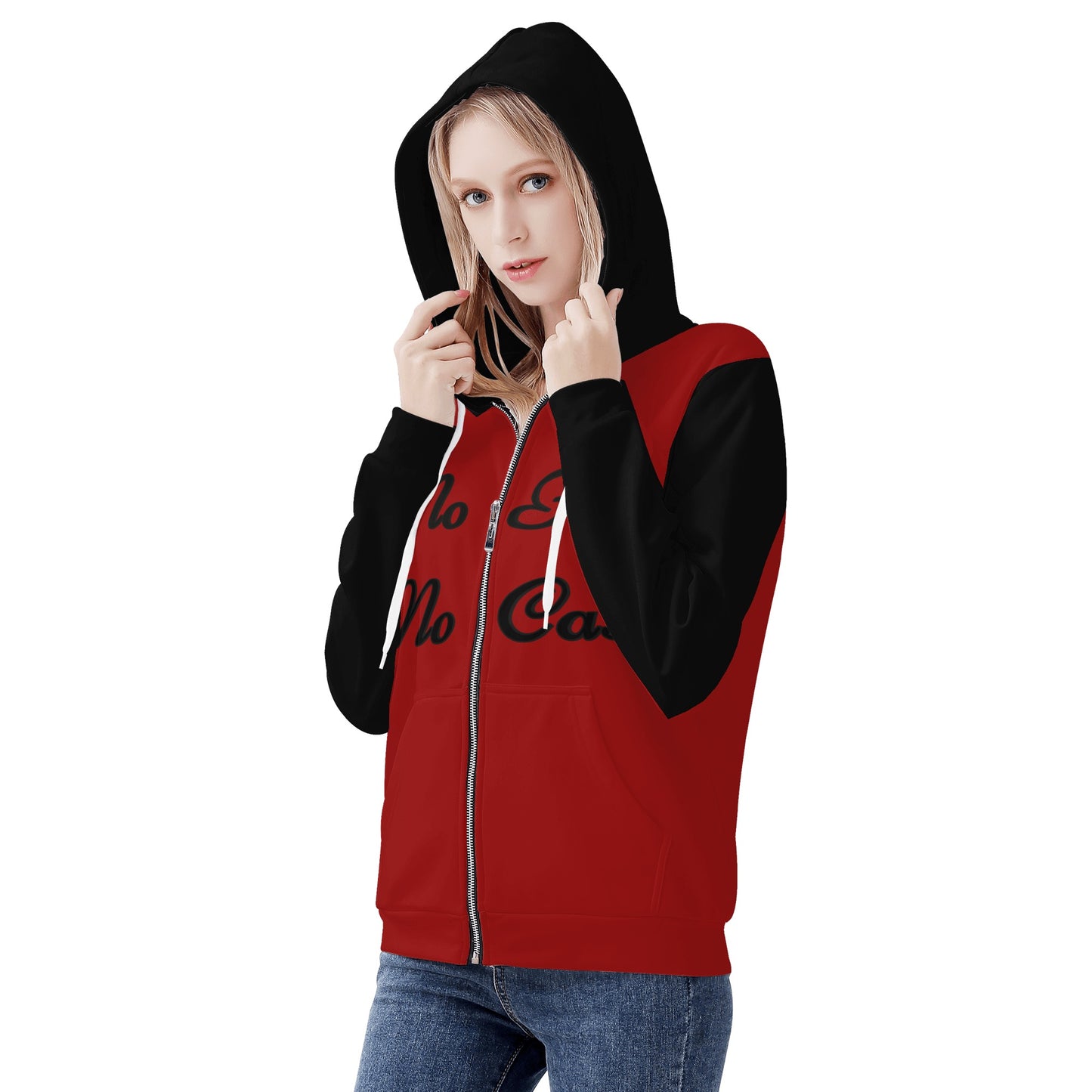 No Face, No Case Womens Maroon Zip Up Hoodie