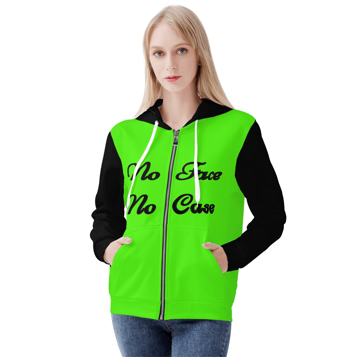 No Face, No Case Womens Goo Green Zip Up Hoodie