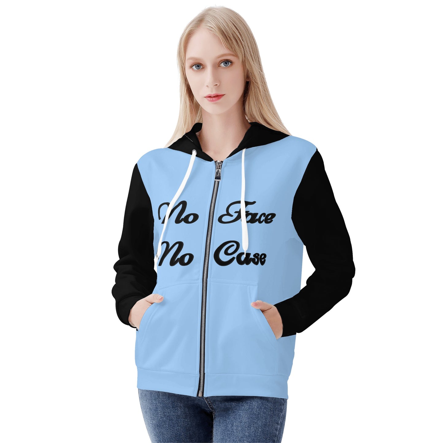 No Face, No Case Womens Sky Blue Zip Up Hoodie