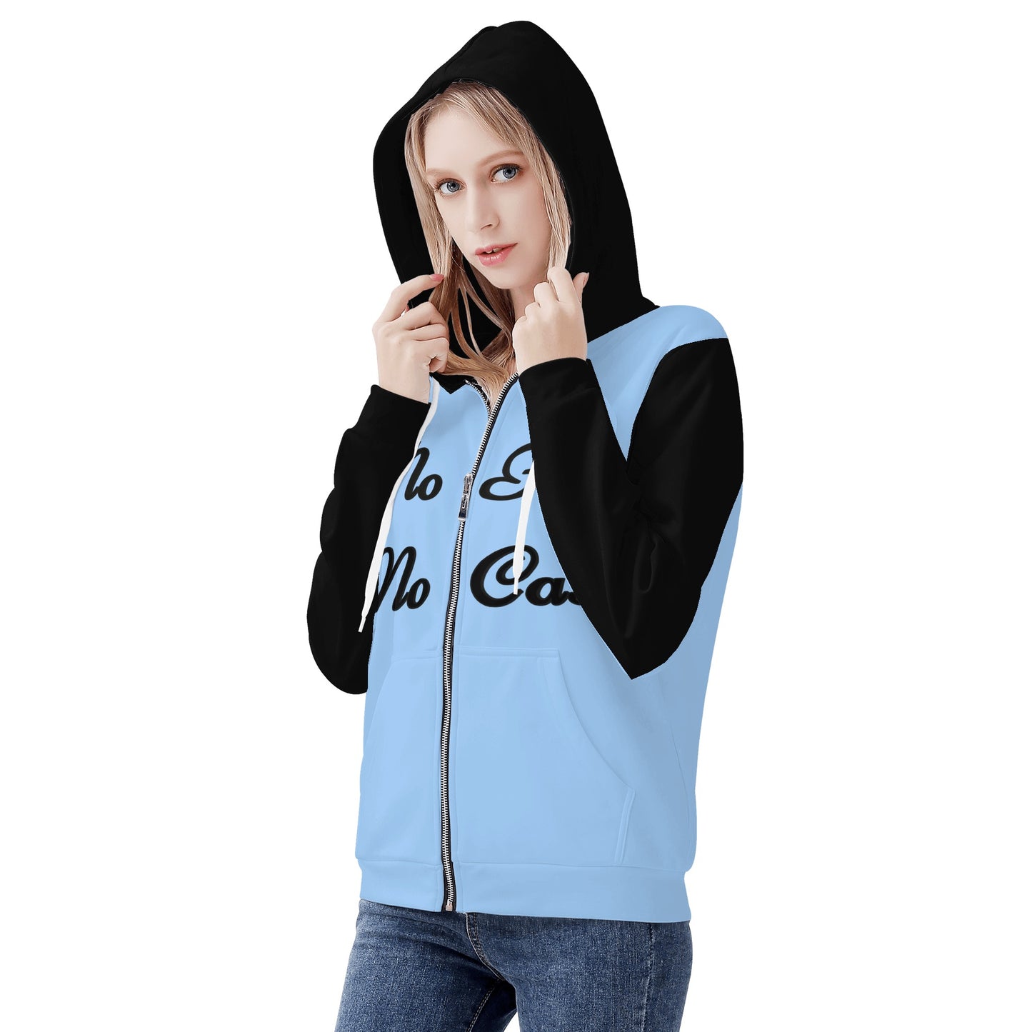 No Face, No Case Womens Sky Blue Zip Up Hoodie