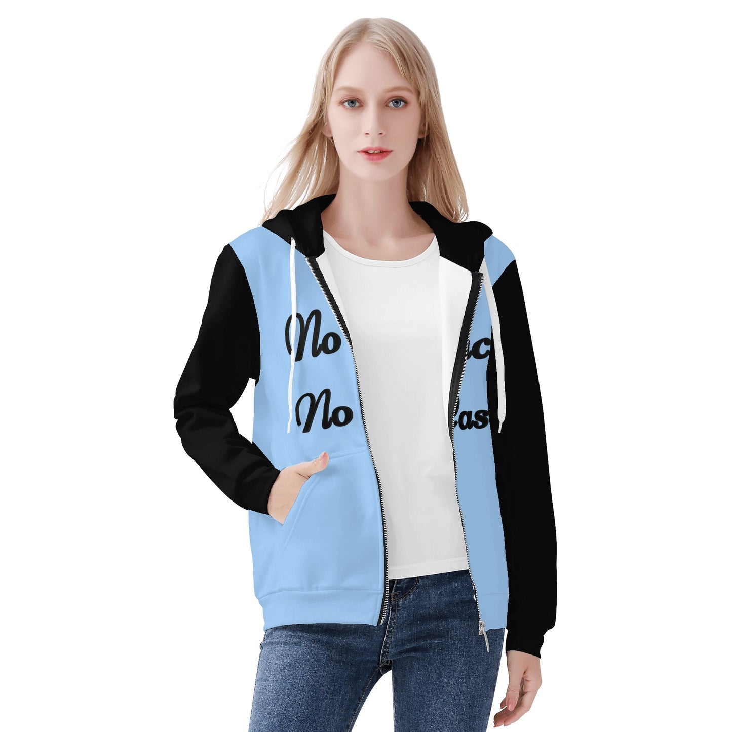 No Face, No Case Womens Sky Blue Zip Up Hoodie