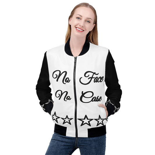 No Face, No Case Womens White Zip Up Jacket