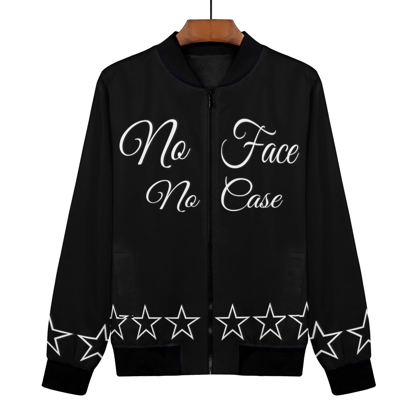 No Face, No Case Womens Black Zip Up Jacket