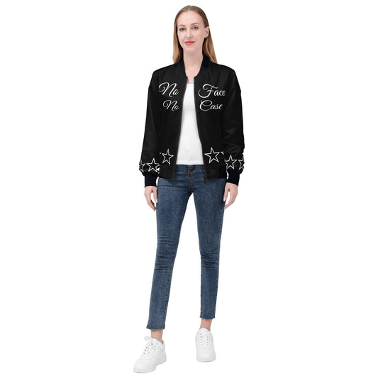 No Face, No Case Womens Black Zip Up Jacket