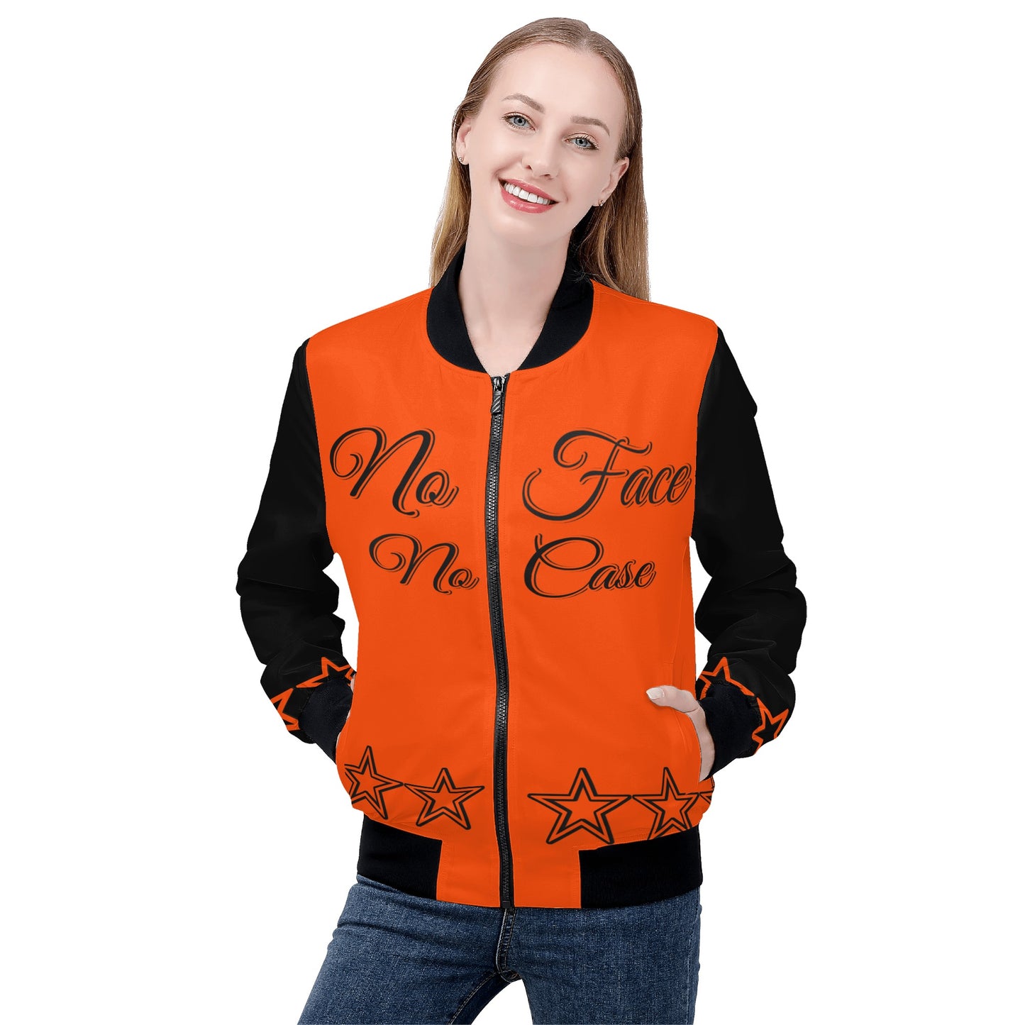 No Face, No Case Womens Dark Orange Zip Up Jacket