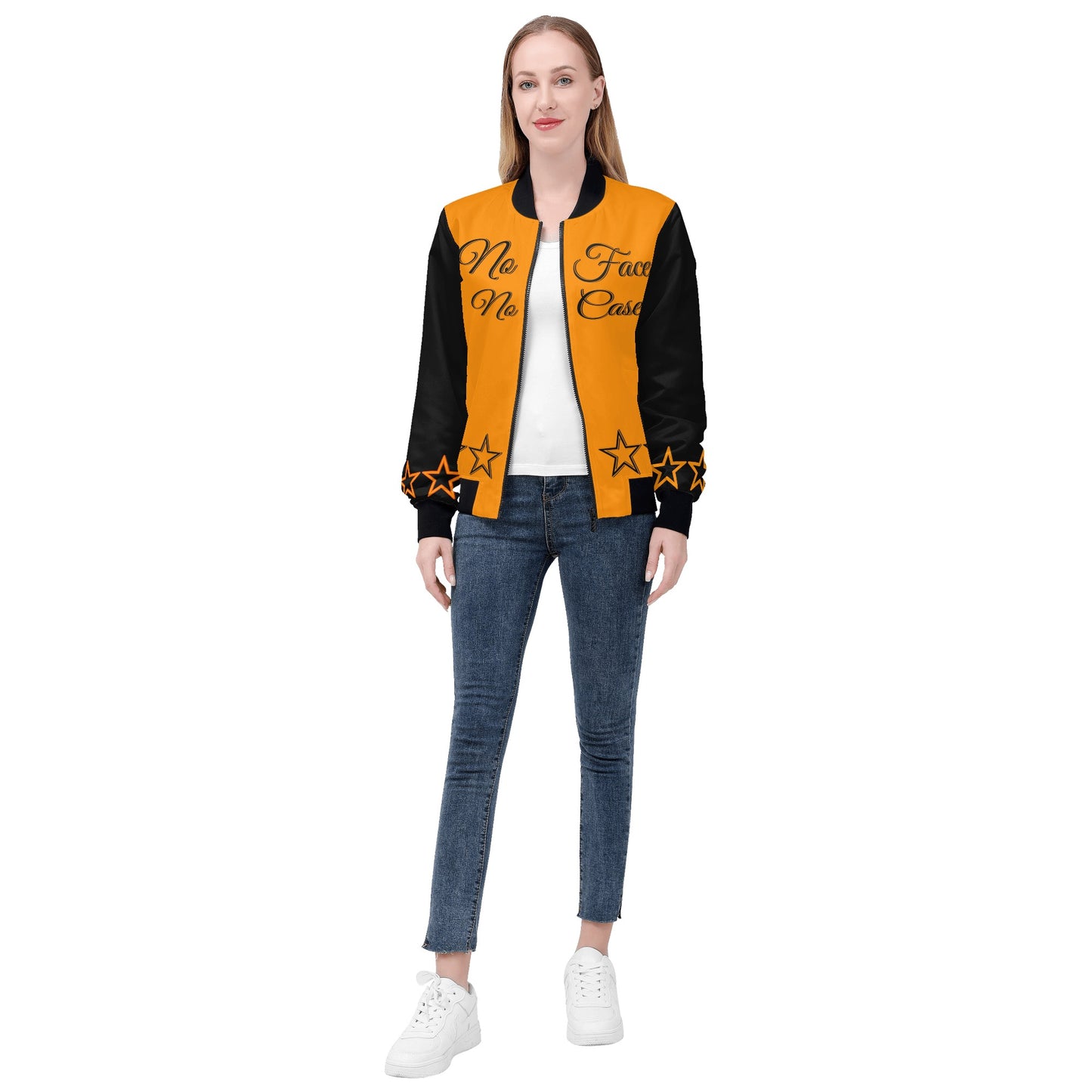 No Face, No Case Womens Orange Zip Up Jacket