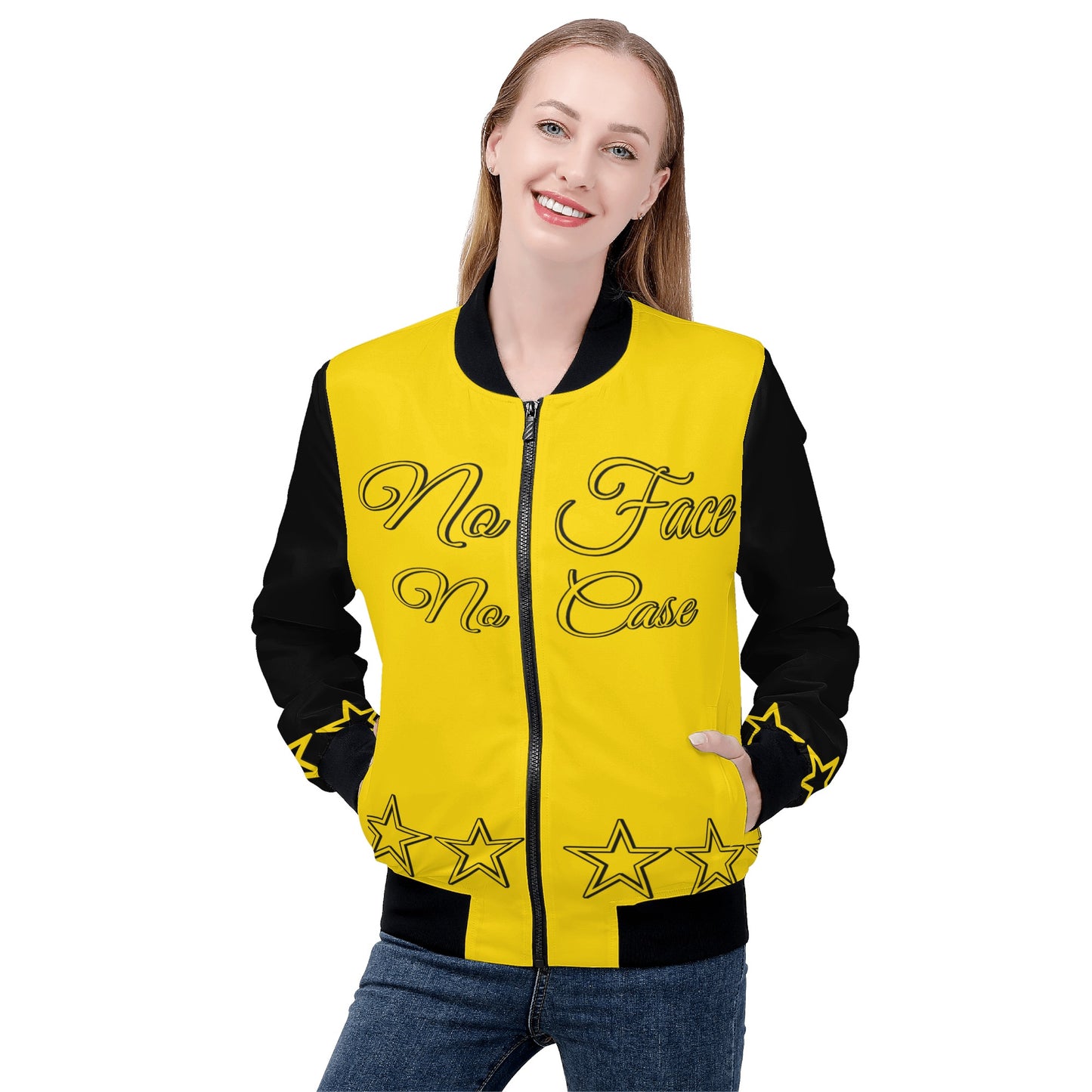 No Face, No Case Womens Gold Zip Up Jacket